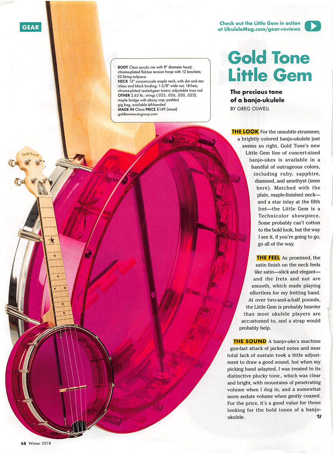 Gold Tone Little Gem Banjo Ukulele, Diamond