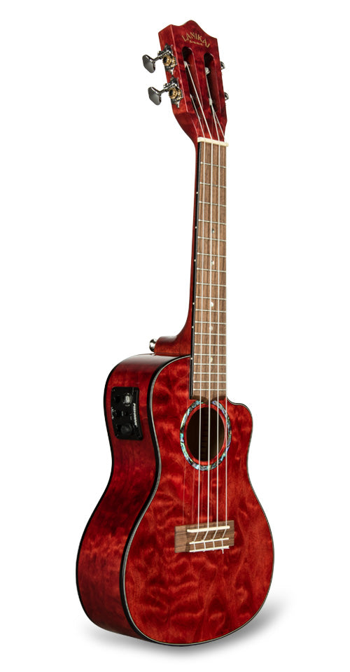 Lanikai Quilted Maple Concert A/E Ukulele, Red Stain