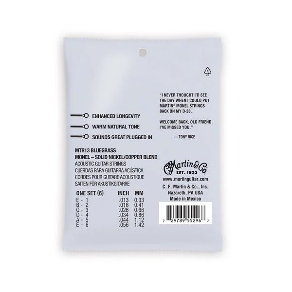 Martin MTR13 Medium Bluegrass Tony Rice's Choice Retro® Acoustic Guitar Strings Monel 13-56 (3-Pack)