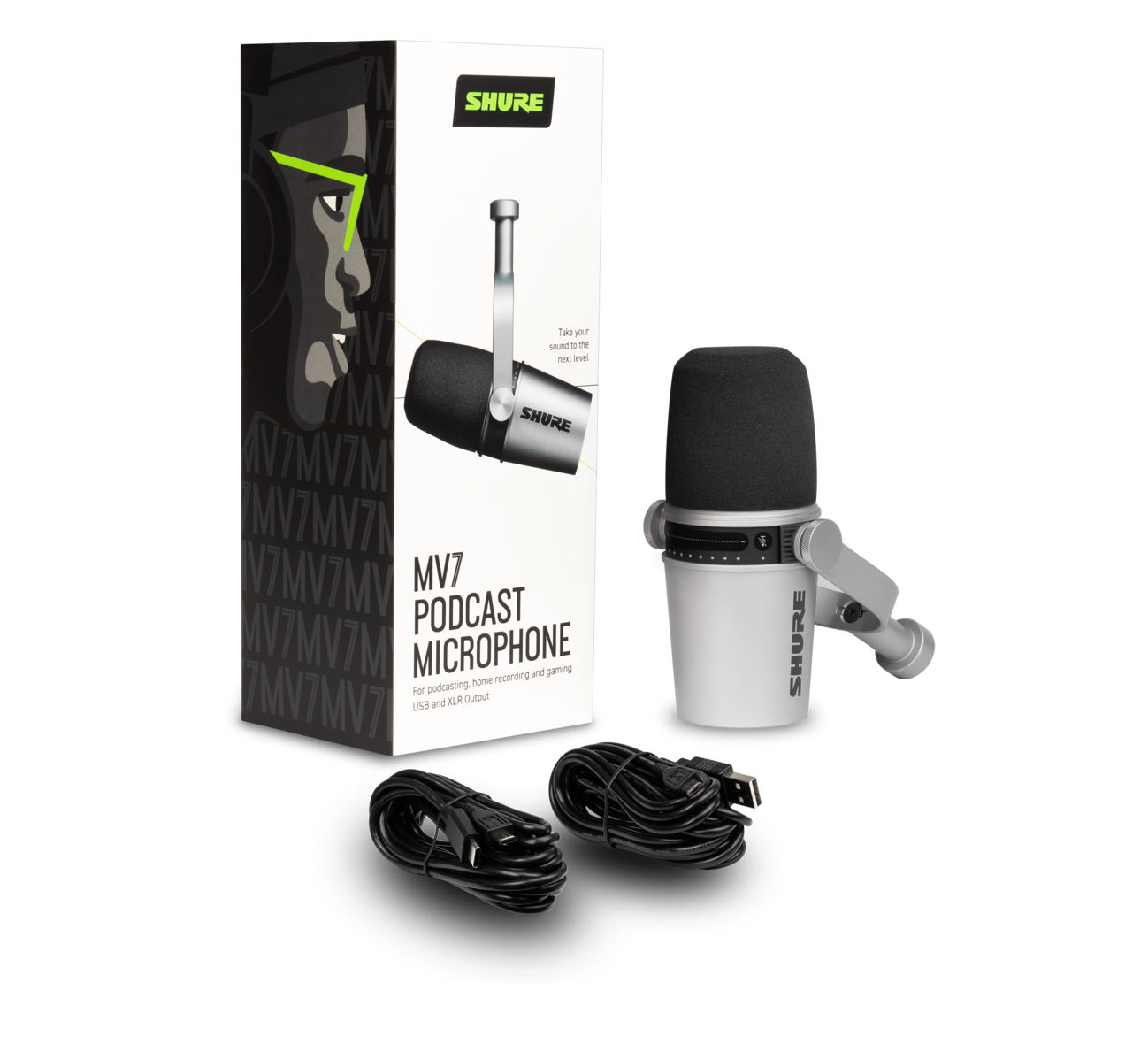 Shure MV7 Mobile Dynamic Microphone w/ USB and XLR - Silver