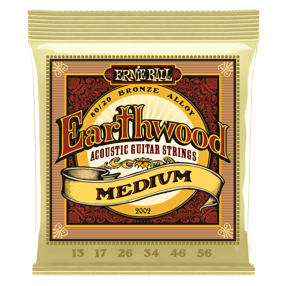 Ernie Ball P02002 Earthwood Medium Acoustic Guitar Strings 13-56 80/20 Bronze (3-Pack)