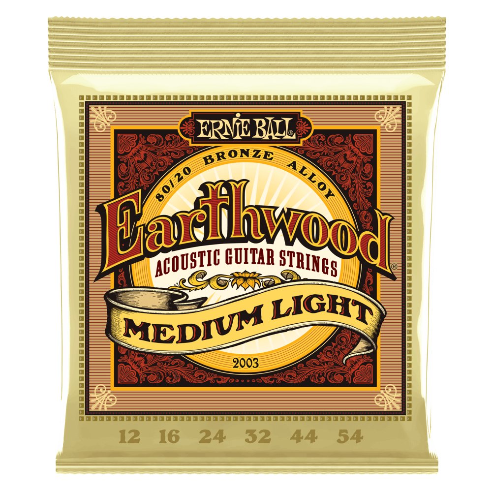 Ernie Ball P02003 Earthwood Medium-Light Acoustic Guitar Strings 12-54 80/20 Bronze (3-Pack)