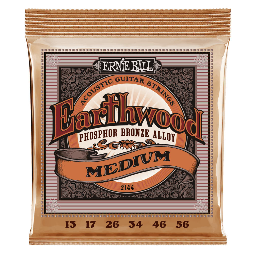 Ernie Ball P02144 Earthwood Medium Acoustic Guitar Strings 13-56 Phosphor Bronze (3-Pack)