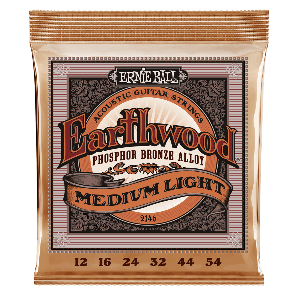 Ernie Ball P02146 Earthwood Medium Light Acoustic Guitar Strings 12-54 Phosphor Bronze (3-Pack)