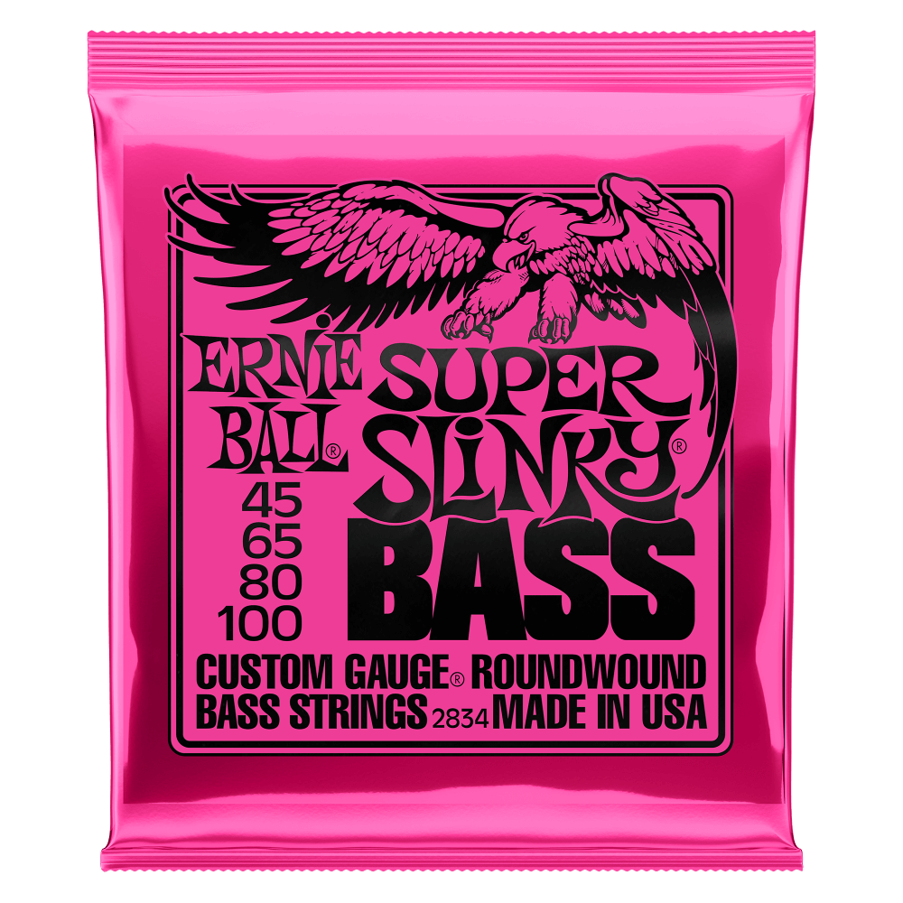 Ernie Ball P02834 Super Slinky 4-String Electric Bass Strings Nickel Wound 45-100 (2-Pack)