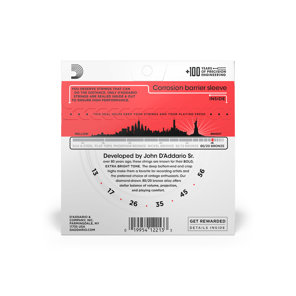 D'Addario EJ12 Medium Acoustic Guitar Strings 13-56 80/20 Bronze (3-Pack)