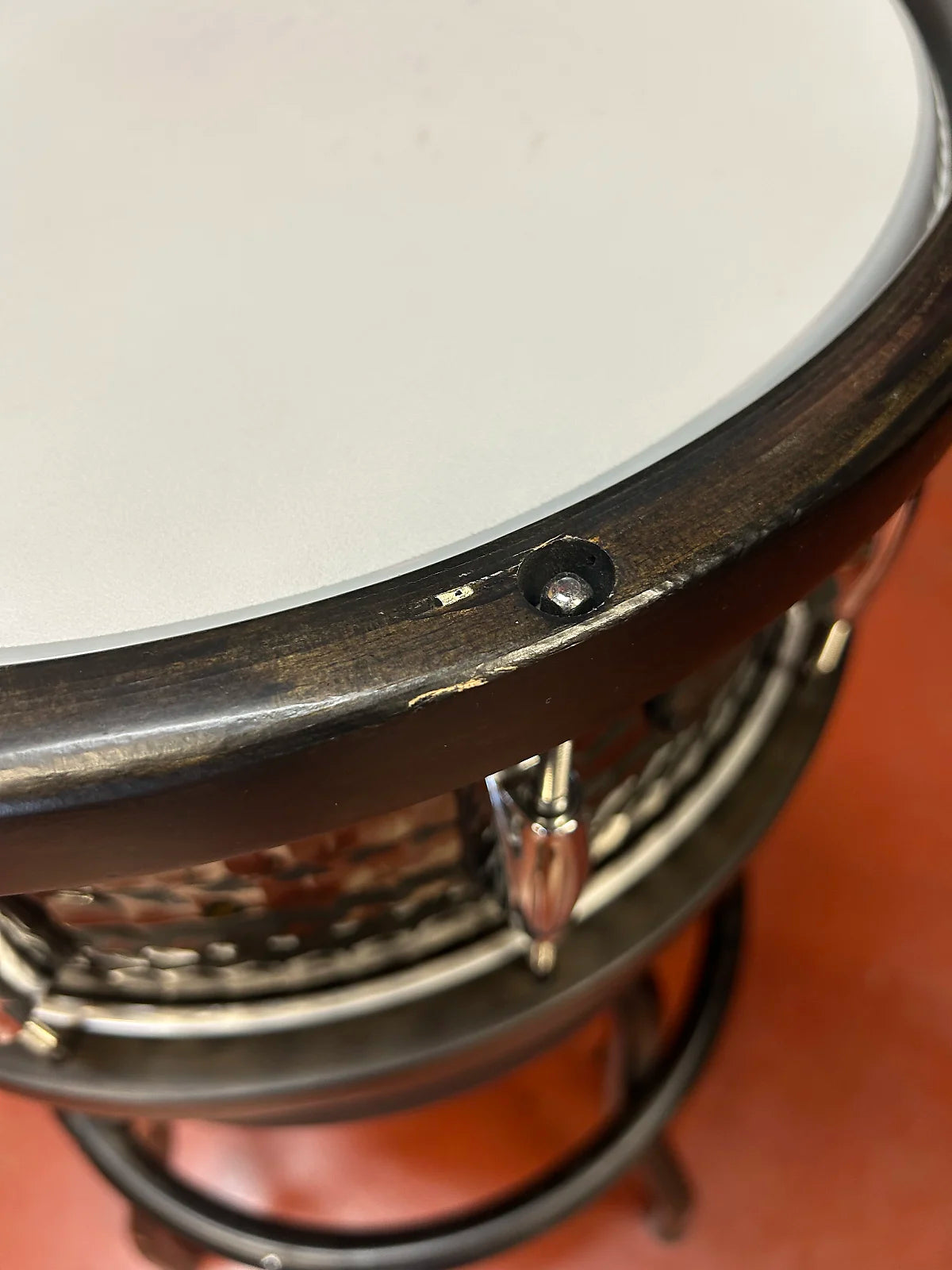 USED Gretsch S1-6514WH-BSH Full Range Series Hammered Steel 6.5x14" Snare Drum with Wood Hoops - Hammered Black Nickel Over Steel