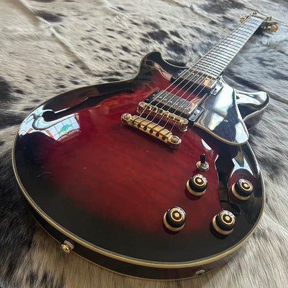 USED Ibanez AM93-TRS Artcore with BurstBuckers W/Case - Transparent Red Sunburst