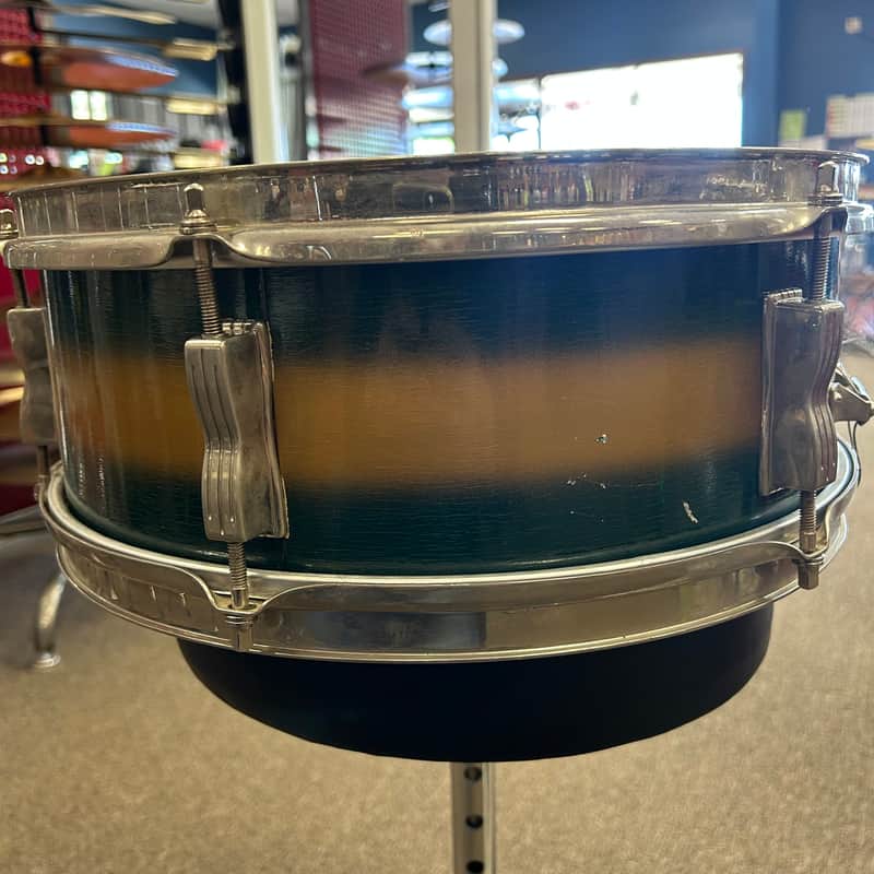 VINTAGE 1960's Ludwig No. 491 5"x14" Pioneer Snare Drum - Green and Gold Duco
