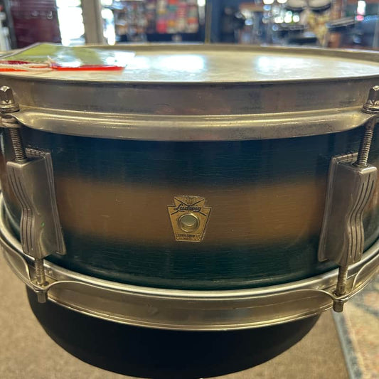 VINTAGE 1960's Ludwig No. 491 5"x14" Pioneer Snare Drum - Green and Gold Duco