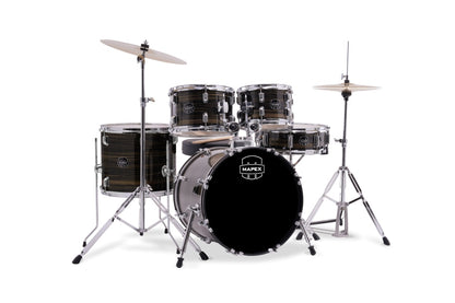Mapex Comet Complete 5-Piece Drum Kit 10"/12"/16"/14"S/22"K w/ Cymbals and Hardware - Ebony Yellow Grain
