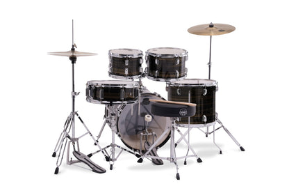 Mapex Comet Complete 5-Piece Drum Kit 10"/12"/16"/14"S/22"K w/ Cymbals and Hardware - Ebony Yellow Grain