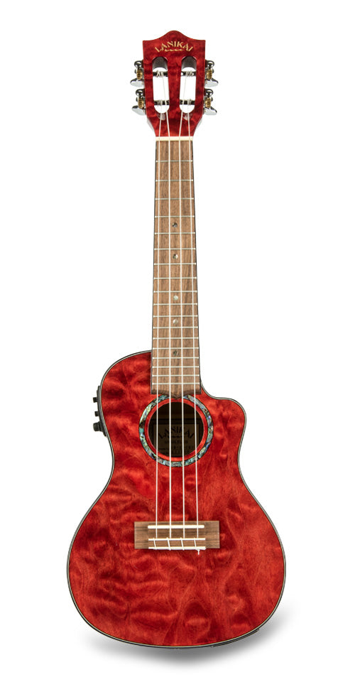 Lanikai Quilted Maple Concert A/E Ukulele, Red Stain