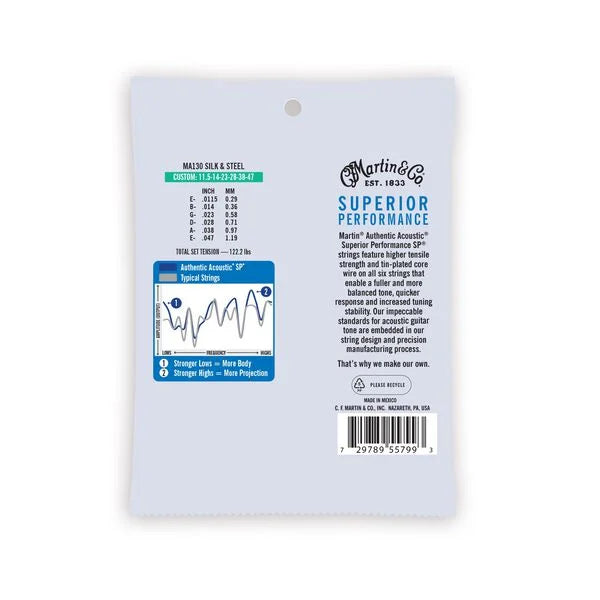 Martin MA130 Authentic Acoustic SP® Guitar Strings 11.5-47 Silk & Steel (3-Pack)