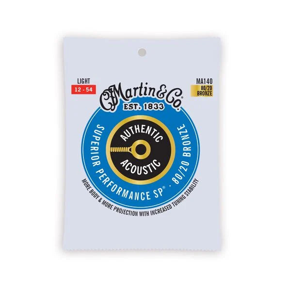 Martin MA140 Light Authentic Acoustic SP® Guitar Strings 12-54 80/20 Bronze (3-Pack)