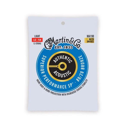 Martin MA190 Light Authentic Acoustic SP® Guitar Strings 12-54 80/20 Bronze (3-Pack)