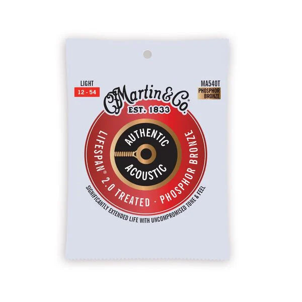 Martin MA540T Light Authentic Acoustic Lifespan® 2.0 Guitar Strings 12-54 Phosphor Bronze (3-Pack)