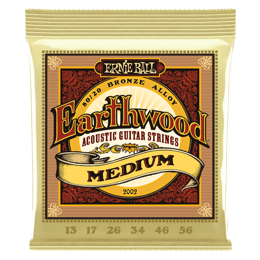 Ernie Ball P02002 Earthwood Medium Acoustic Guitar Strings 13-56 80/20 Bronze (3-Pack)