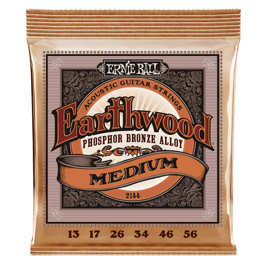 Ernie Ball P02144 Earthwood Medium Acoustic Guitar Strings 13-56 Phosphor Bronze (3-Pack)