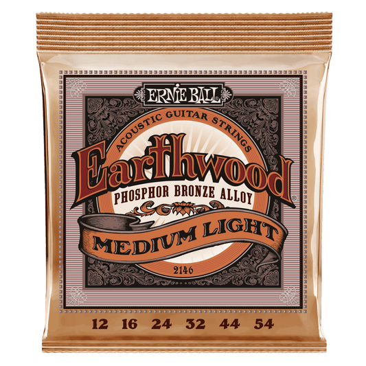 Ernie Ball P02146 Earthwood Medium Light Acoustic Guitar Strings 12-54 Phosphor Bronze (3-Pack)
