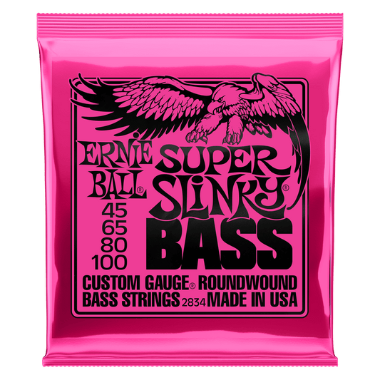 Ernie Ball P02834 Super Slinky 4-String Electric Bass Strings Nickel Wound 45-100 (2-Pack)