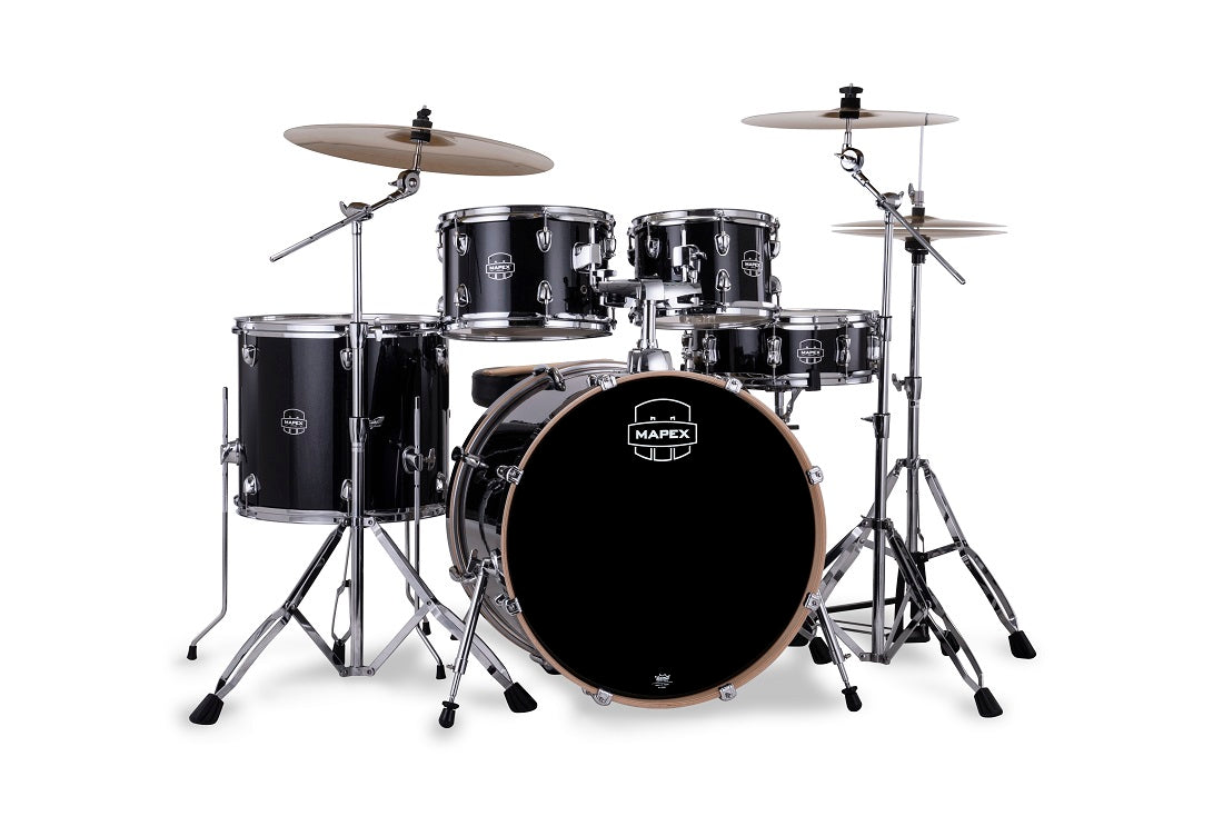 Mapex Venus 5-Piece Complete Drum Kit 10"/12"/16"/14"S/22"K w/ Hardware and Cymbals - Black Galaxy Sparkle