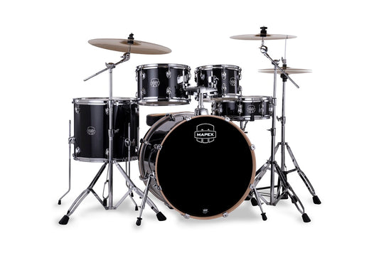 Mapex Venus 5-Piece Complete Drum Kit 10"/12"/16"/14"S/22"K w/ Hardware and Cymbals - Black Galaxy Sparkle