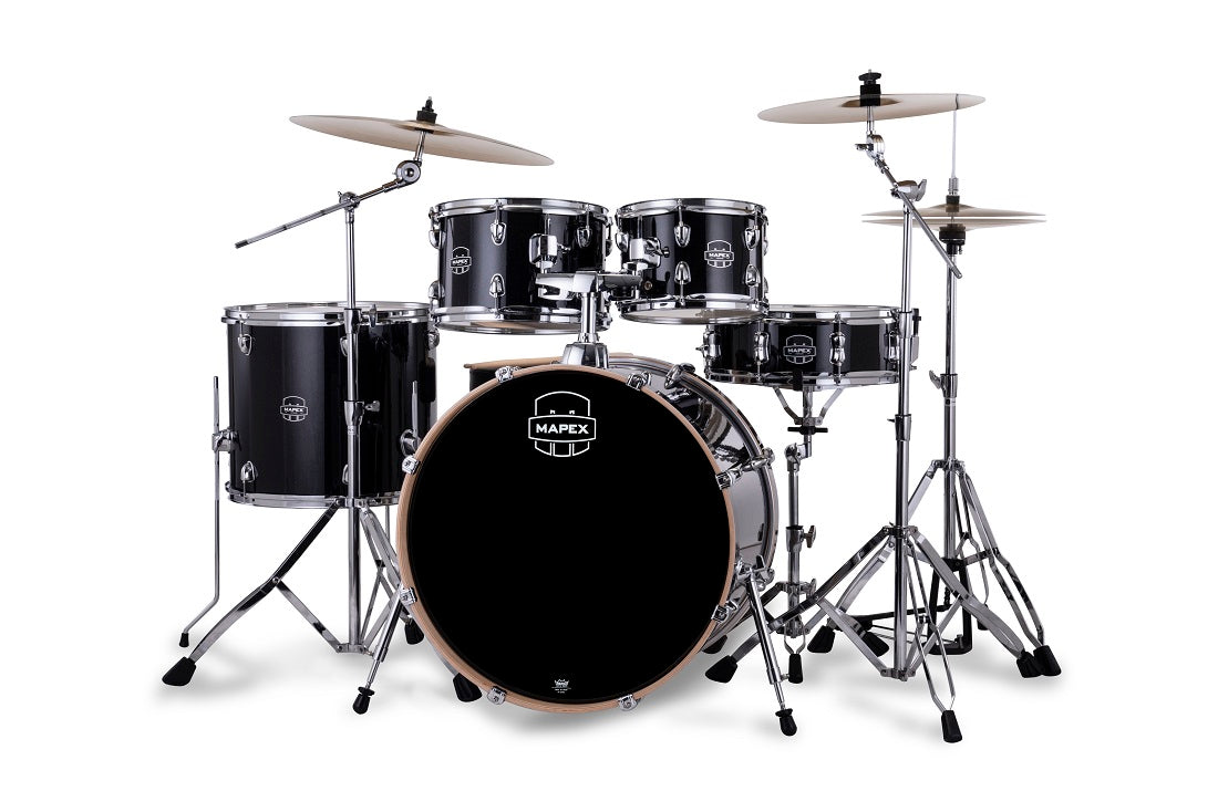 Mapex Venus 5-Piece Complete Drum Kit 10"/12"/16"/14"S/22"K w/ Hardware and Cymbals - Black Galaxy Sparkle