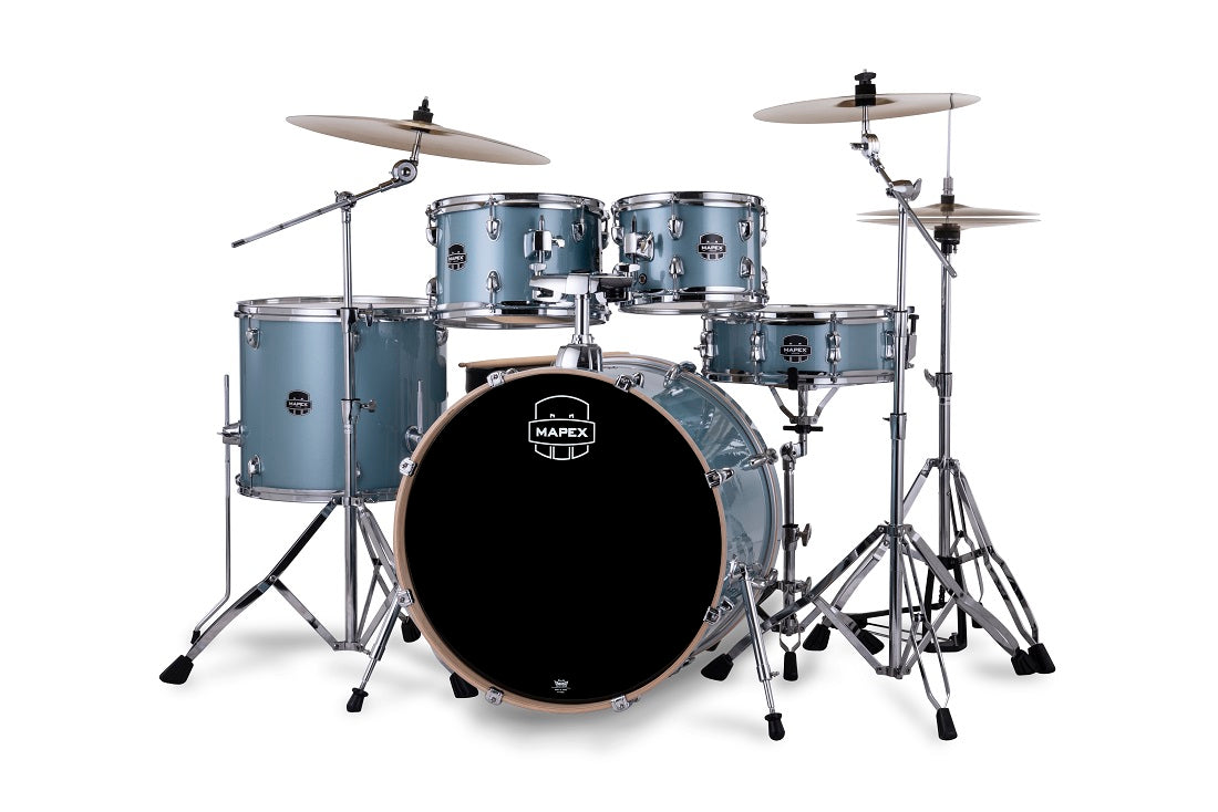 Mapex Venus 5-Piece Complete Drum Kit 10"/12"/16"/14"S/22"K w/ Hardware and Cymbals - Aqua Blue Sparkle