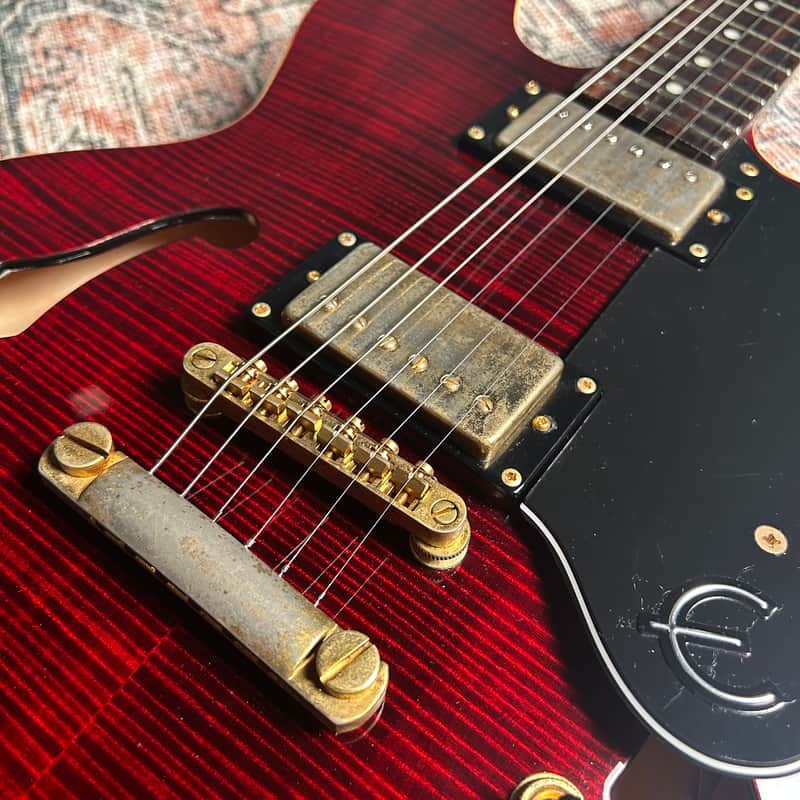 USED Epiphone Dot Deluxe Flame Top W/Case - Wine Red