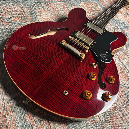 USED Epiphone Dot Deluxe Flame Top W/Case - Wine Red