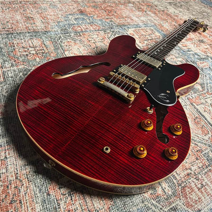USED Epiphone Dot Deluxe Flame Top W/Case - Wine Red