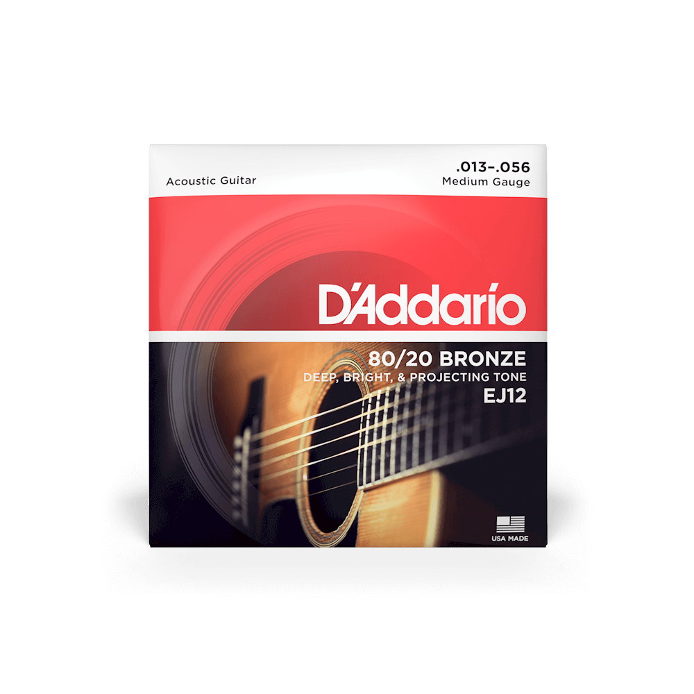 D'Addario EJ12 Medium Acoustic Guitar Strings 13-56 80/20 Bronze (3-Pack)