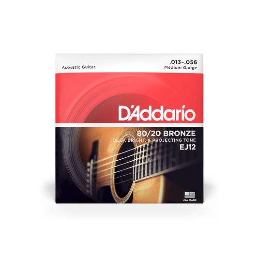 D'Addario EJ12 Medium Acoustic Guitar Strings 13-56 80/20 Bronze (3-Pack)