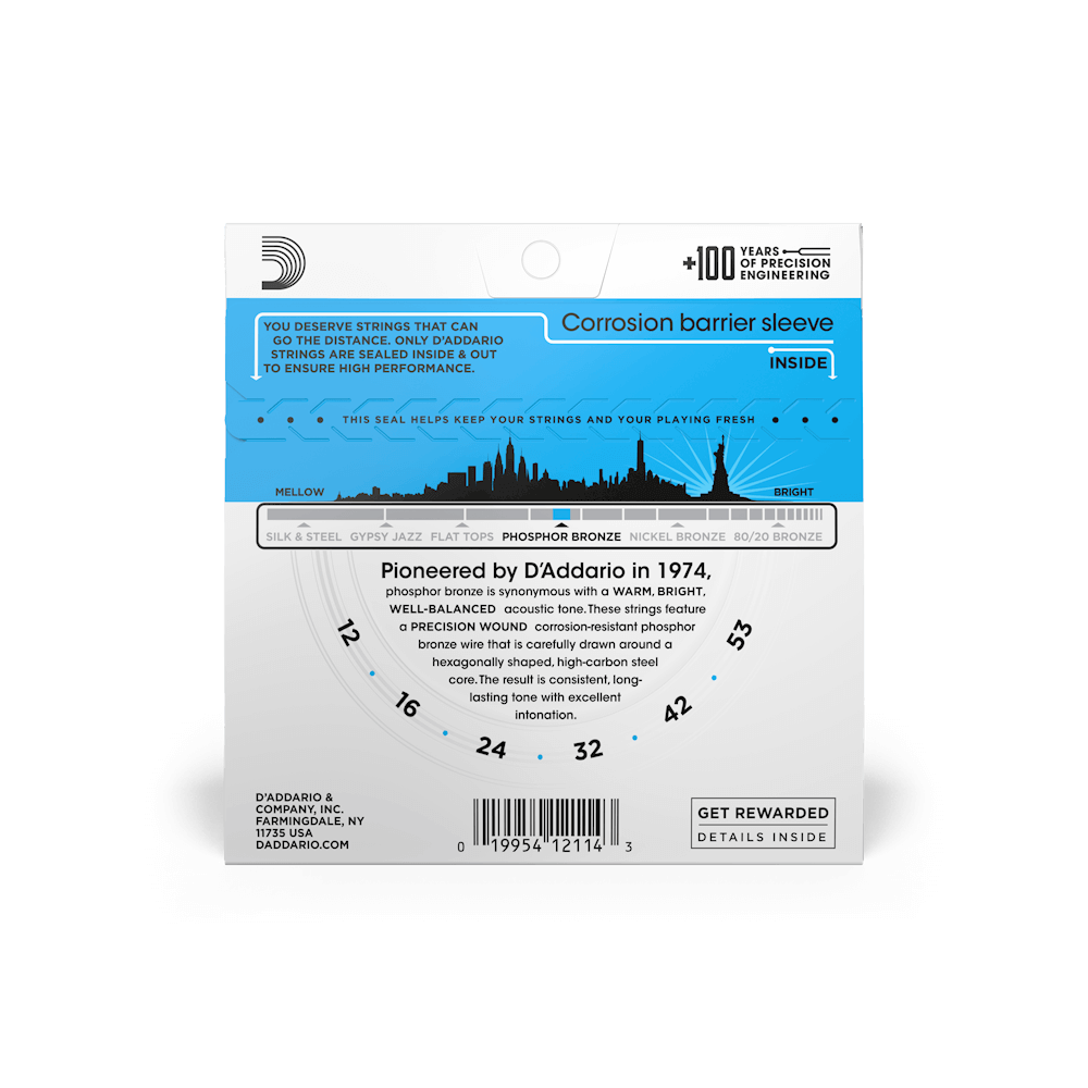 D'Addario EJ16 Regular Light Acoustic Guitar Songs 12-53 Phosphor Bronze (3-Pack)