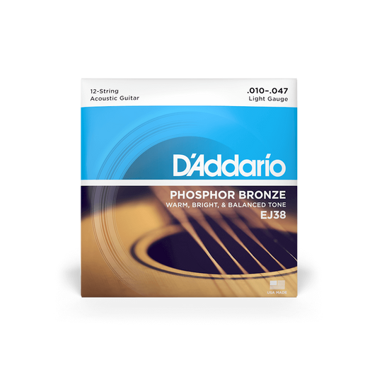 D'Addario EJ38 Regular Light 12-String Acoustic Guitar Strings 10-47 Phosphor Bronze (3-Pack)