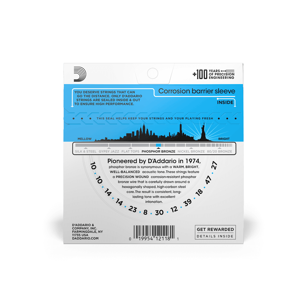 D'Addario EJ38 Regular Light 12-String Acoustic Guitar Strings 10-47 Phosphor Bronze (3-Pack)