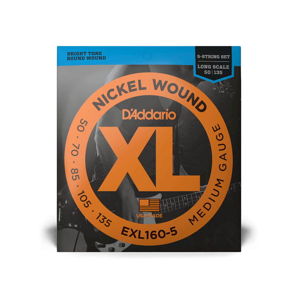 D'Addario EXL160-5 Medium Long Scale 5-String Bass Strings 50-135 (2-Pack)