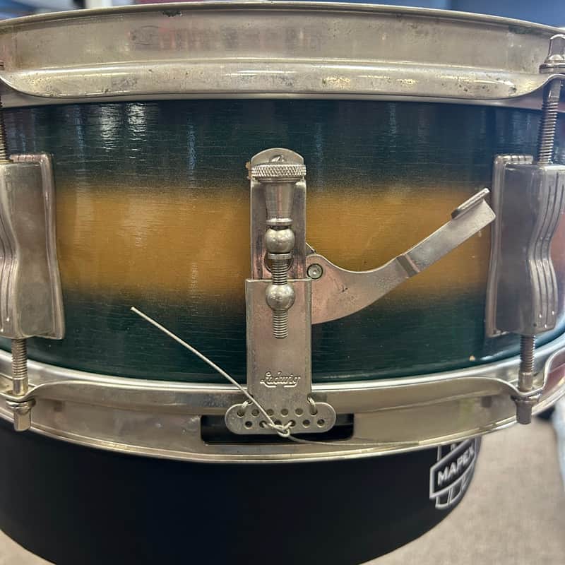 VINTAGE 1960's Ludwig No. 491 5"x14" Pioneer Snare Drum - Green and Gold Duco