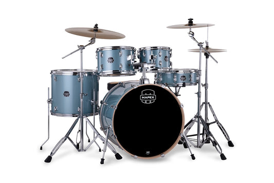 Mapex Venus 5-Piece Complete Drum Kit 10"/12"/16"/14"S/22"K w/ Hardware and Cymbals - Aqua Blue Sparkle